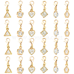 36Pcs 6 Style Alloy Pendant Decorations, with Alloy Lobster Claw Clasps, Mixed Shapes, Light Gold, 26~29mm(HJEW-YW00221)