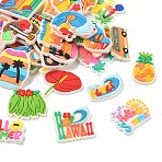 Hawaii Theme PVC Plastic Cabochons, Mixed Shapes, Mixed Color, 19~30x18~35x3.5mm(PL-CBAEA65-01)