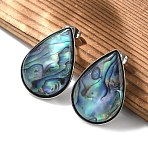 304 Stainless Steel Stud Earrings, with Shell, Teardrop, Stainless Steel Color, 28x19mm(EJEW-C138-01P)