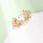 Brass Micro Pave Cubic Zirconia Stud Earrings, Nickel Free, Flower, Real 18K Gold Plated, 15x12mm(EJEW-D363-02G)