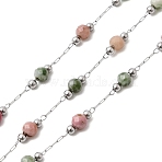 Handmade Natural Indian Agate & 316 Stainless Steel Round Link Chains, Soldered, with Spool, Stainless Steel Color, Links: 2x0.5x0.2mm, about 16.40 Feet(5m)/Roll(CHS-L033-07P-04)