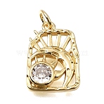 Brass Pave Clear Cubic Zirconia Pendants, Rectangle with Sun & Moon Charms, Cadmium Free & Lead Free, Rack Plating, Long-Lasting Plated, Real 18K Gold Plated, 17.5x12.5x3.5mm, Hole: 3mm(CU-CBAEEA8-31G)