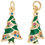 Brass Micro Pave Colorful Grade AAA Cubic Zirconia Pendants, with Enamel and Jump Ring, Long-Lasting Plated, Cadmium Free & Lead Free, Christmas Tree, 20x11.5x3mm, Hole: 3mm, 10pcs(KK-BBC0015-36A)