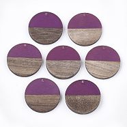 Resin & Wood Pendants, Flat Round, Medium Violet Red, 28.5x3.5~4mm, Hole: 1.5mm(X-RESI-S358-02B-11)
