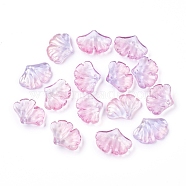 Transparent Glass Pendants, with Glitter Powder, Leaf, Pink, 14.5x20x4.5mm, Hole: 1.5mm(X-GLAA-L027-E01)
