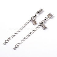 Chain Extender, with Platinum Brass Clasp & Clip Ends, Lobster Claw Clasp and Cord Crimp, Nickel Free, Size: Clasp: 12x7.5x3mm, Cord Crimp: 5x13mm, Chain: 50mm long, 3.5mm wide, Hole: 1.5mm(X-KK95)