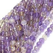 Natural Ametrine Beads Strands, Faceted, Round, 5.5~6mm, Hole: 0.7mm; about 67pcs/strand, 15.2inches(38.7cm)(G-O180-11-6mm)