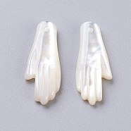 Natural White Shell Mother of Pearl Shell Pendants, Palm, 21.5x8.5x3mm, Hole: 0.9mm, 2pcs/set(SSHEL-L017-011)