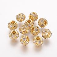 Brass Beads, with Grade A Rhinestone, Rondelle, Golden, Crystal, 12x10mm, Hole: 4mm(RB-K050-12mm-A04)