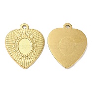 Ion Plating(IP) 304 Stainless Steel Pendant Cabochon Settings, Heart Charms, Real 18K Gold Plated, Tray: 8x6mm, 23x19x1.5mm, Hole: 1.5mm(STAS-L020-019G)