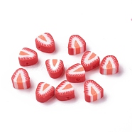 Handmade Polymer Clay Beads, Strawberry Slice, Red, 9.5~12x9.3~10x5~5.5mm, Hole: 1.8mm(X-CLAY-R069-01F)