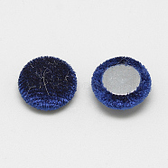 Velvet Cloth Fabric Covered Cabochons, with Aluminum Bottom, Half Round/Dome, Blue, 15x5.5mm(WOVE-S084-11E)