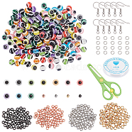 PandaHall Elite DIY Evil Eye  Earring Making Kits, Including Round Resin Beads, Brass Beads & Earring Hooks, Clear Elastic Crystal Thread, ABS Plastic Scissors, Mixed Color, Round Evil Eye Beads: 8mm, Hole: 1.8mm, 10 colors, 20pcs/color, 200pcs/set(DIY-PH0002-04)