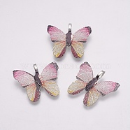 Natural Leaf Pendants, with Brass Findings, Butterfly, Colorful, 27~30x29~32x1~2mm, Hole: 3x6mm(KK-F747-D03)