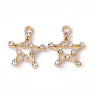 Alloy Crystal Rhinestone Pendants, Star Charm, Golden, 19x17x3mm, Hole: 2mm(ALRI-K049-08G)