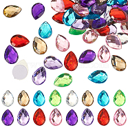 80Pcs 8 Colors Extra Large Jewelry Sticker, Acrylic Rhinestone Stick-On Cabochon, with Self Adhesive, Faceted, Teardrop, Mixed Color, 2.5x1.8x0.5cm, 10pcs/color(TACR-FG0001-04)