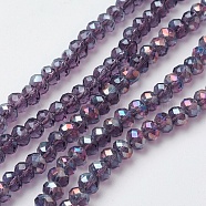 Electroplate Glass Beads Strands, Full Rainbow Plated, Faceted, Rondelle, Purple, 4~4.5x3mm, Hole: 0.5mm, about 130~135pcs/strand, 15.5~16 inch(39~40cm)(EGLA-F124-FR-B08)