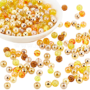 WADORN DIY Round Beads Jewelry Making Finding Kit, Including Acrylic & Glass & Polymer Clay Rhinestone & Natural Shell & Plastic & Resin & Synthetic Hematite Beads, Goldenrod, 7.5~8x7.5~8mm, Hole: 1.3~2mm, 300Pcs/box(DIY-WR0003-85B)