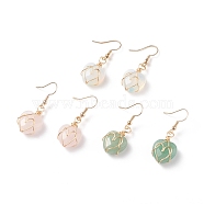 Gemstone Heart Dangle Earrings, Gold Plated Brass Wire Wrap Jewelry for Women, 40~40.5mm, Pin: 0.8mm(EJEW-JE04965)