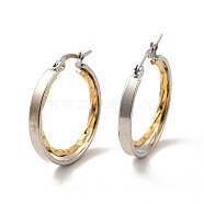 Two Tone 304 Stainless Steel Double Ring Hoop Earrings for Women, Golden & Stainless Steel Color, 29x27x3.5mm, Pin: 1x0.6mm(EJEW-I272-03GP)