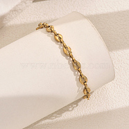 Punk Style Retro Stainless Steel Coffee Bead Chain Bracelets for Women, Golden, Inner Diameter: 6-3/4 inch(17cm)(XD3906-2)