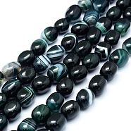 Natural & Dyed Stripe Agate Beads Strands, Oval, Dark Slate Gray, 13~16x9~12mm, Hole: 1mm, about 25~28pcs/strand, 15.3 inch(G-K264-01B-18)