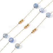 Natural Agate Link Chains, with Glass Seed Beaded and Ion Plating(IP) Real 18K Gold Plated  316 Stainless Steel Chain, Soldered, with Spools, Real 18K Gold Plated, 7.7x4x4mm(CHS-C012-02G)