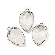 Natural Quartz Crystal Faceted Pendants, Rack Plating Brass Strawberry Charms, Platinum, 18x11x5~5.5mm, Hole: 1.2mm(G-M431-06P-09)