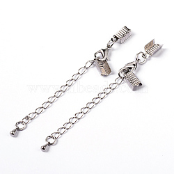 Chain Extender, with Platinum Brass Clasp & Clip Ends, Lobster Claw Clasp and Cord Crimp, Nickel Free, Size: Clasp: 12x7.5x3mm, Cord Crimp: 5x13mm, Chain: 50mm long, 3.5mm wide, Hole: 1.5mm(X-KK95)