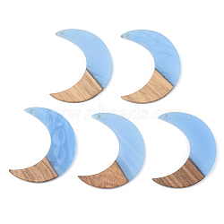 Opaque Resin & Walnut Wood Pendants, Moon, Cornflower Blue, 38x30x3mm, Hole: 2mm(RESI-S389-056A-C01)