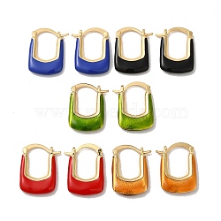 Rack Plating Real 18K Gold Plated Brass Rectangle Hoop Earrings, with Enamel, Long-Lasting Plated, Lead Free & Cadmium Free, Mixed Color, 22.5x17.5x3.5mm(EJEW-B034-13G)