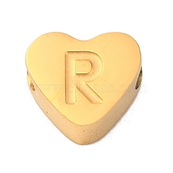 Ion Plating(IP) Tarnish Resistant 304 Stainless Steel Beads, Heart with Letter, Golden, Letter R, 7x8x3mm, Hole: 2mm(STAS-H219-16G-R)