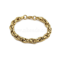 201 Stainless Steel Rope Chain Bracelets for Men, Real 18K Gold Plated, 8-1/4 inch(21cm), Wide: 8mm(BJEW-R313-06G)