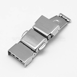 Rectangle 201 Stainless Steel Watch Band Clasps, Stainless Steel Color, 42x15x6mm, Hole: 2x12mm(STAS-F067-14)