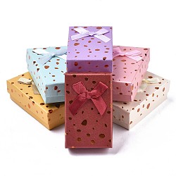 Cardboard Jewelry Boxes, for Necklaces, Ring, Earring, with Bowknot Ribbon Outside and White Sponge Inside, Rectangle, Mixed Color, 8.3x5.2x3~3.2cm(CBOX-N013-010)