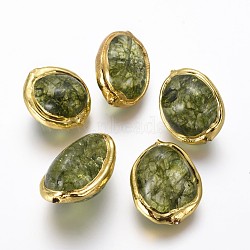 Dyed Natural Quartz Crystal Beads, with Brass Findings, Nuggets, Golden, Olive Drab, 20~28x17~19x11~16mm, Hole: 1.2mm(G-F633-25C)