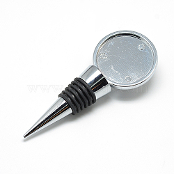 Zinc Alloy Wine Bottle Stoppers Cabochon Settings, Flat Round, Platinum, Tray: 36.5mm, 102.1x41.1x19.7mm(MAK-R022-03)