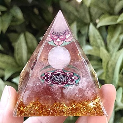 Orgonite Pyramid Resin Energy Generators, Reiki Natural Rose Quartz & Strawberry Quartz Chips Inside for Home Office Desk Decoration, 50mm(PW-WGDAD87-01)