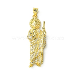 Brass Micro Pave Clear Cubic Zirconia Pendants, Real 18K Gold Plated, Human, 37.5x13.5x6mm, Hole: 4x3mm(KK-H472-44B-G)