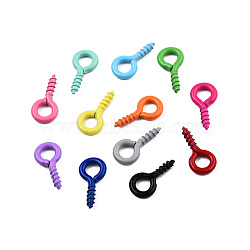 Spray Painted Iron Screw Eye Pin Peg Bails, For Half Drilled Beads, Cadmium Free & Nickel Free & Lead Free, Mixed Color, 10x5x1mm, Hole: 2.5mm, Pin: 1.5mm(X-IFIN-N010-002B)