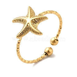 Ion Plating(IP) 304 Stainless Steel Starfish Open Cuff Rings for Women, Real 18K Gold Plated, US Size 7 3/4(17.9mm)(X-RJEW-H136-06G)