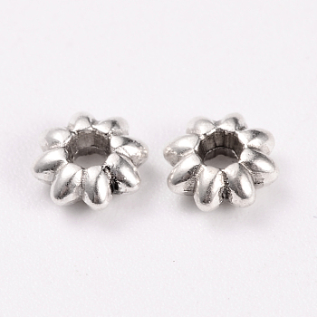 Tibetan Style Alloy Flower Spacer Beads, Cadmium Free & Lead Free, Platinum, 5.5x2mm, Hole: 1.8mm, about 6300pcs/1000g