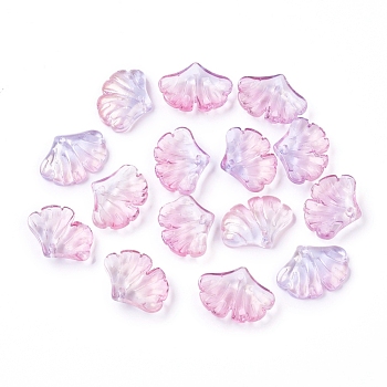 Transparent Glass Pendants, with Glitter Powder, Leaf, Pink, 14.5x20x4.5mm, Hole: 1.5mm
