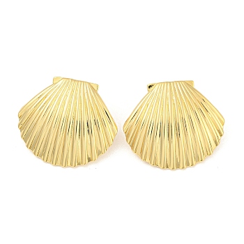 Rack Plating Brass Stud Earrings, Cadmium Free & Lead Free, Long-Lasting Plated, Shell Charms, Real 18K Gold Plated, 29x33mm