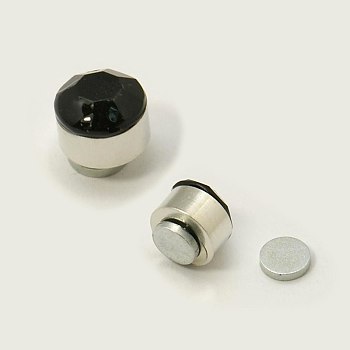 Stainless Steel Magnetic Ear Studs with Rhinestone, Flat Round, Jet, about 5mm in diameter, 5mm thick, 12pairs/board