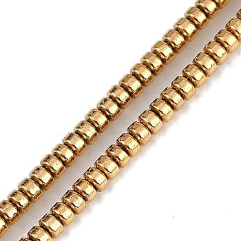 Electroplated Synthetic Non-magnetic Hematite Beads Strands, Nickel Free & Lead Free, Disc, Heishi Beads, Real 24K Gold Plated, 3x2mm, Hole: 1mm, about 192pcs/strand, 15.94''(40.5cm)