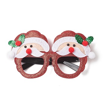 Christmas Plastic & Non-woven Fabric Glitter Glasses Frames, for Christmas Party Costume Decoration Accessories, Santa Claus, 98x175x26mm