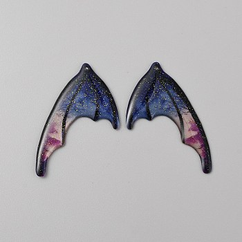 Translucent Resin Glitter Powder Pendants, Wing Charms, Medium Blue, 48x34x2mm, Hole: 1.2mm