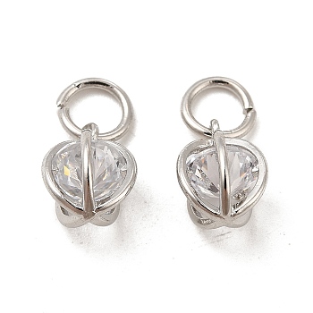 Rack Plating Brass Clear Cubic Zirconia Pendants, Long-Lasting Plated, Cadmium Free & Lead Free, with Jump Ring, Diamond, Platinum, 10x7mm, Hole: 3.5mm