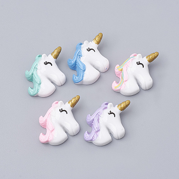 Resin Cabochons, Unicorn, Mixed Color, 26x22x8mm